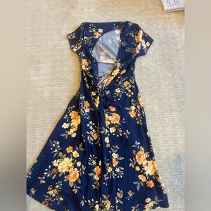 Navy dress with yellow flowers